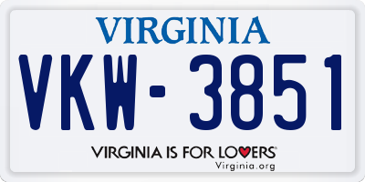 VA license plate VKW3851