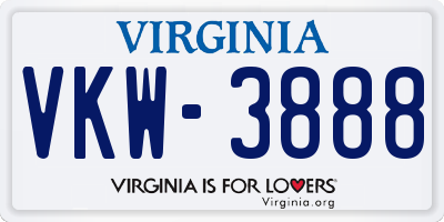 VA license plate VKW3888