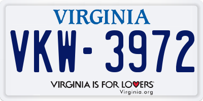 VA license plate VKW3972