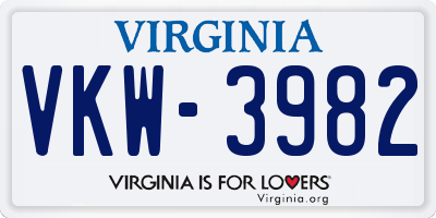 VA license plate VKW3982