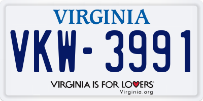 VA license plate VKW3991