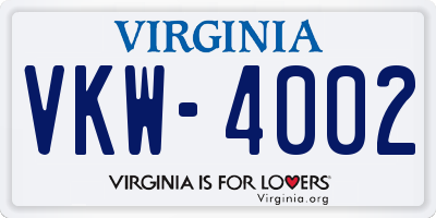 VA license plate VKW4002