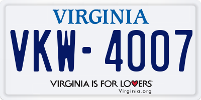 VA license plate VKW4007