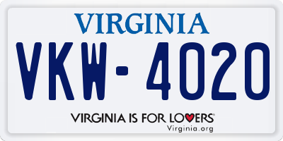 VA license plate VKW4020