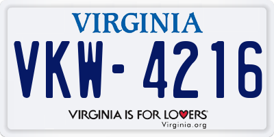 VA license plate VKW4216