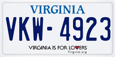 VA license plate VKW4923