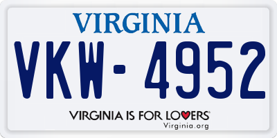 VA license plate VKW4952