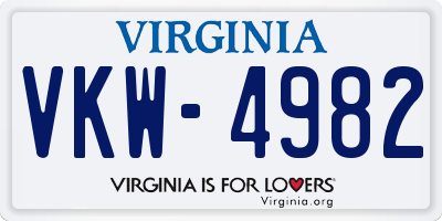 VA license plate VKW4982