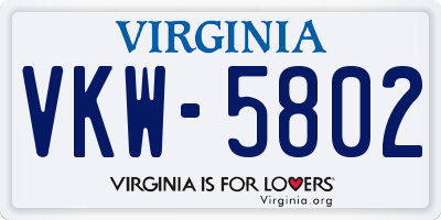 VA license plate VKW5802