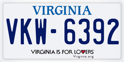 VA license plate VKW6392