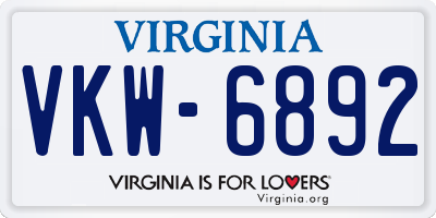 VA license plate VKW6892