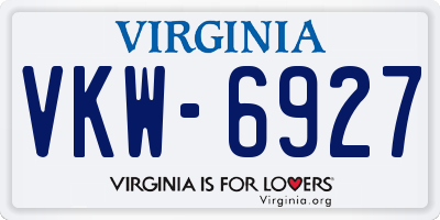 VA license plate VKW6927