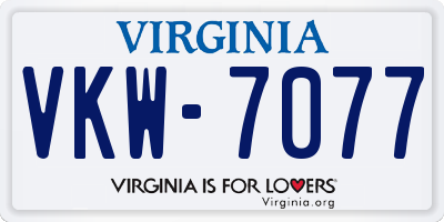 VA license plate VKW7077