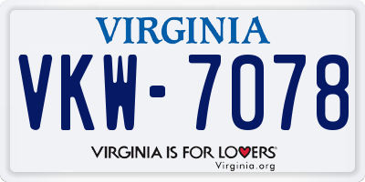 VA license plate VKW7078