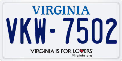 VA license plate VKW7502