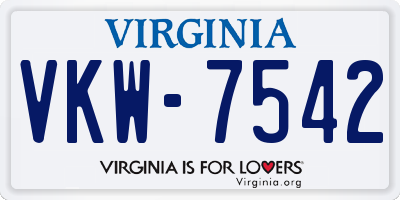 VA license plate VKW7542