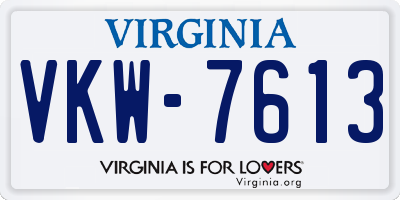 VA license plate VKW7613