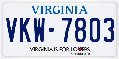 VA license plate VKW7803