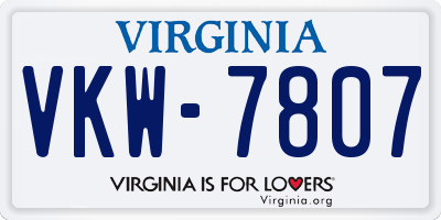 VA license plate VKW7807