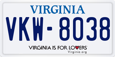 VA license plate VKW8038