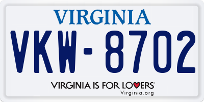 VA license plate VKW8702