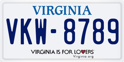 VA license plate VKW8789