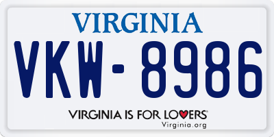 VA license plate VKW8986