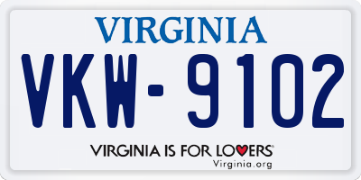 VA license plate VKW9102