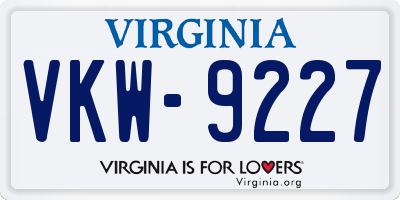 VA license plate VKW9227