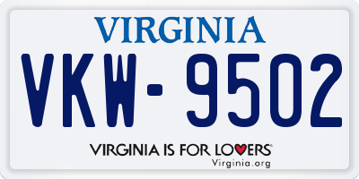 VA license plate VKW9502