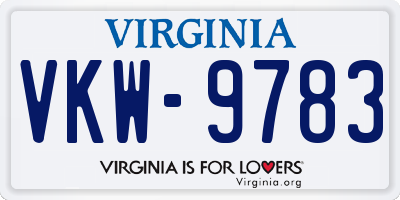 VA license plate VKW9783