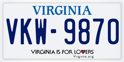 VA license plate VKW9870