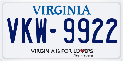 VA license plate VKW9922