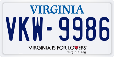 VA license plate VKW9986