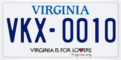 VA license plate VKX0010