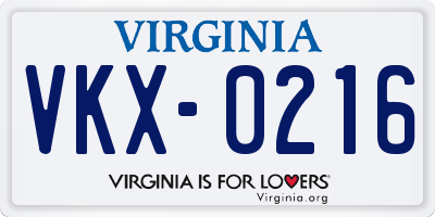VA license plate VKX0216