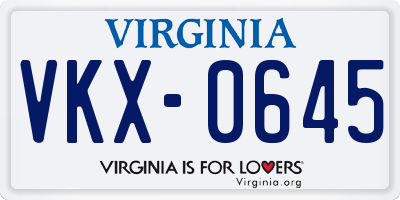VA license plate VKX0645