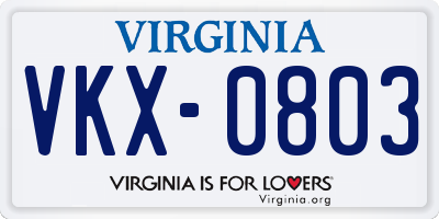 VA license plate VKX0803