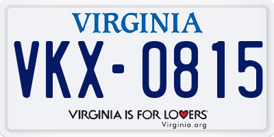 VA license plate VKX0815