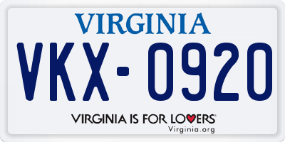 VA license plate VKX0920