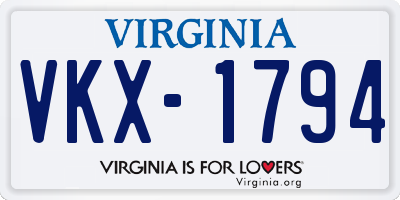 VA license plate VKX1794