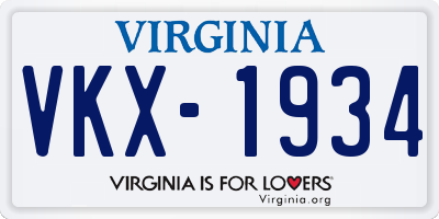 VA license plate VKX1934