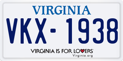 VA license plate VKX1938