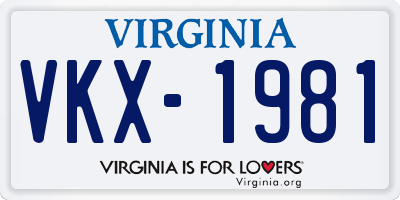VA license plate VKX1981