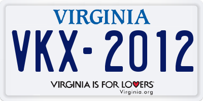 VA license plate VKX2012