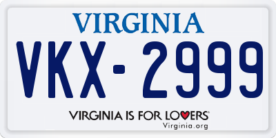 VA license plate VKX2999