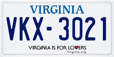 VA license plate VKX3021