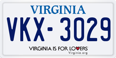 VA license plate VKX3029
