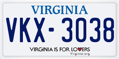 VA license plate VKX3038