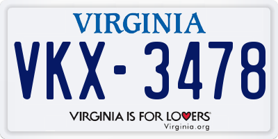 VA license plate VKX3478